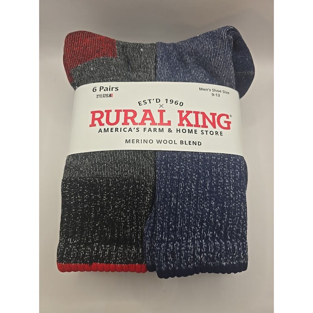 Merino Wool Blend Mens Socks 6 Pair Pack Rural King SIZE 9-13